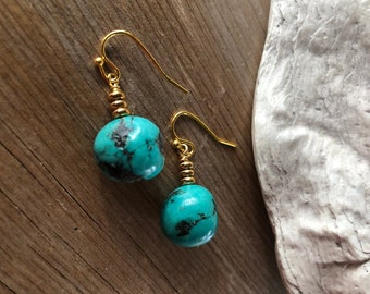 Turquoise nugget and gold plate earrings