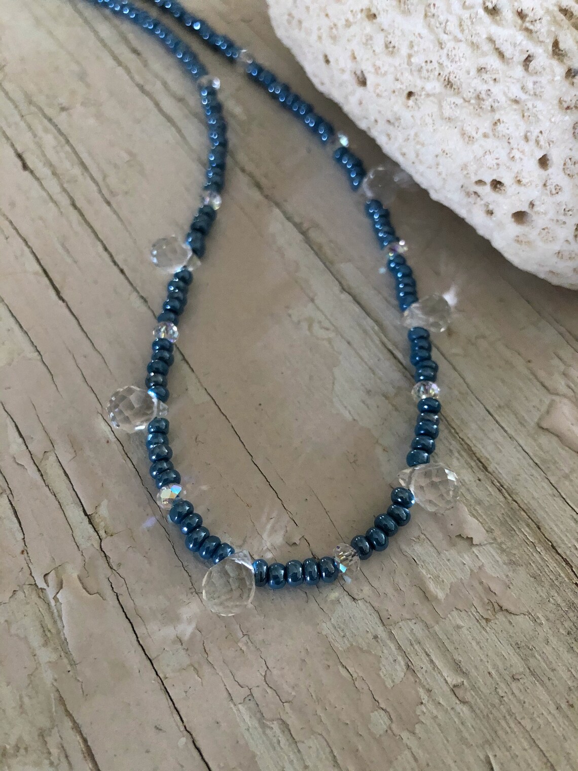 Crystal and Blue Jeans Necklace Etsy