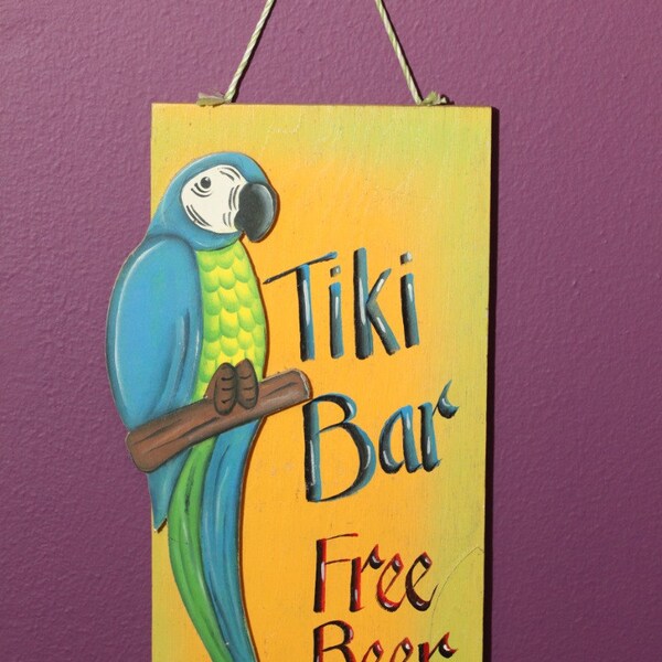 TIKI BAR bois Plaque Barware perroquet Tropical coloré Decor bière gratuite demain