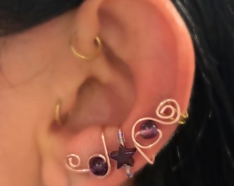 Teal Plated Jodie Kuff Healing Ear Kuff with Agate Crystals
