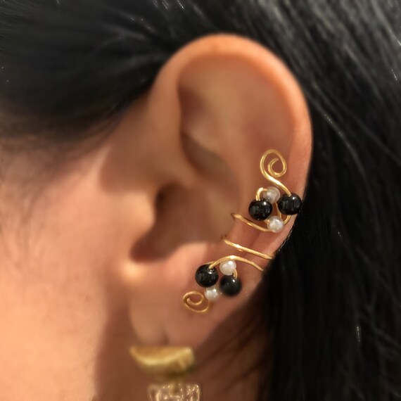 Teal Plated Jodie Kuff Healing Ear Kuff with Agate Crystals