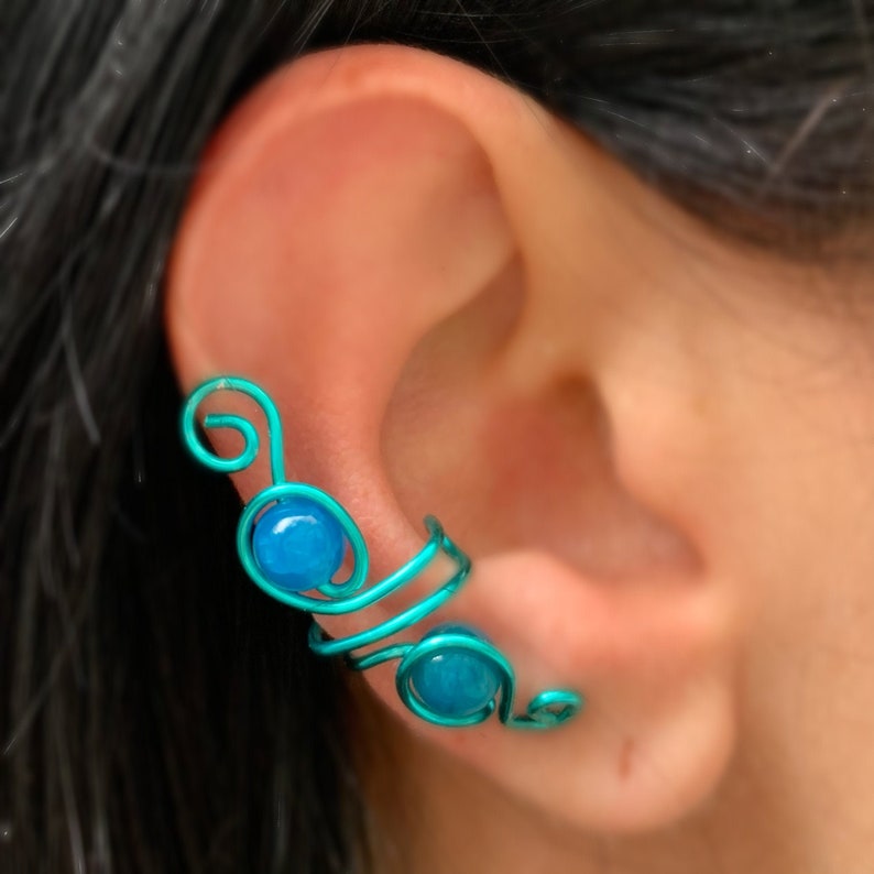 Teal Plated Jodie Kuff Healing Ear Kuff with Agate Crystals