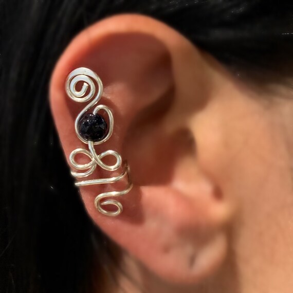 Teal Plated Jodie Kuff Healing Ear Kuff with Agate Crystals