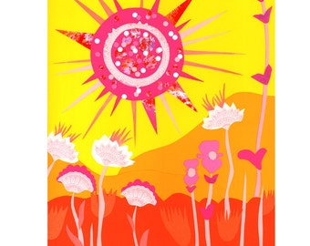 Impresión de flores silvestres, Ilustración botánica, Arte rosa y amarillo, Perteneces entre las flores silvestres, Tom Petty Wildflowers, Laura Lynne Art