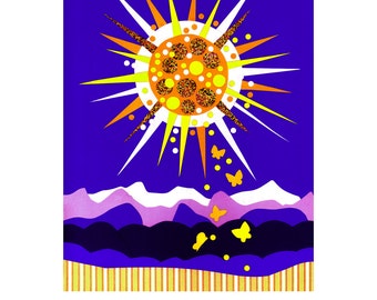 Usted es mi sol, impresión de arte de pared, aquí viene el sol, ilustración del sol, arte feliz, arte colorido, decoración púrpura y amarilla, regalo de pérdida de bebé