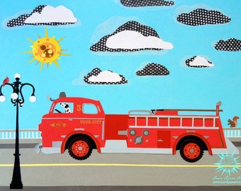 Fire Truck Wall Art, Fire Truck Decor, Firefighter Decor, Firefighter Wife, Firefighter Gift for Him, Firefighter Girlfriend, Dalmation Art