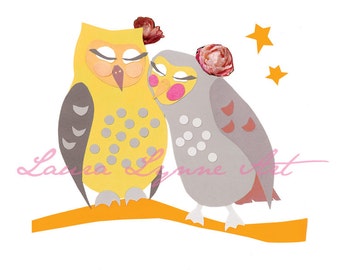 LGBTQ Wedding Gift, Love Wins Art, Owl Illustration, Owl Art, Owl Decor