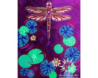Dragonfly Art, Dragonfly Print, Paper Cut Collage, Dragonfly Wall Art, Midcentury Modern Art, Baby Girl Nursery Decor, by Laura Lynne Art