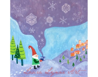 Santa Arte, Cartel de Santa, Santa Impresión, Arte de Navidad, Decoración de Navidad Moderna, Impresión de nieve, Pintura de nieve, Ilustración de Navidad, Arte gnome