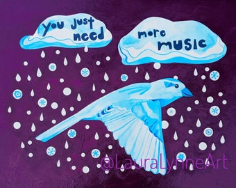 More Music, Bird Song Lyrics Inspired Art, Grateful Dead Wall Art Print, Grateful Dead Poster, Bird Illustration, Laura Lynne Art