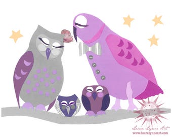 Owl Decor, Purple Nursery, Owl Nursery Art, Owl Nursery Wall Art, Baby Girl, Woodland Animal Art, Forest Animals, Forest Print, Laura Lynne