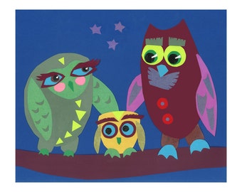 Baby Boy Room, Boy Nursery Decor, Owl Illustration, Owl Art, Owl Family, Owl Nursery, Blue Room Decor, Giclee Print, por Laura Lynne Art