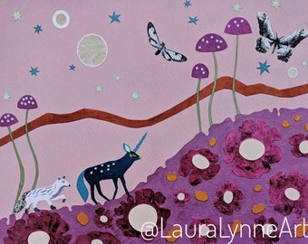 Unicorn Art, Trippy Art, Psychedelic, Giclee Print, Signed Print, Unicorn Poster, Magic, Papercut Art, Collage Art, Laura Lynne Art