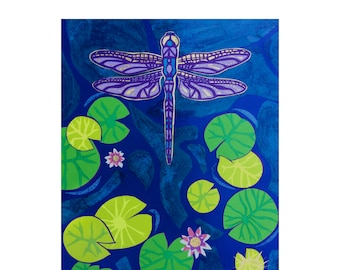 Dragonfly Art, Giclee Art Print, Paper Cut Collage, Dragonfly Art Print, Papercut Collage Print, by Laura Lynne Art