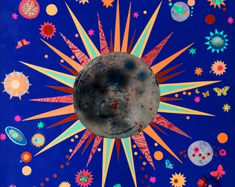 Arte total del eclipse solar, arte del eclipse solar, cartel de la ciencia, bebé eclipse, estrella oscura, cartel muerto agradecido, arte de la guardería, arte de Laura Lynne