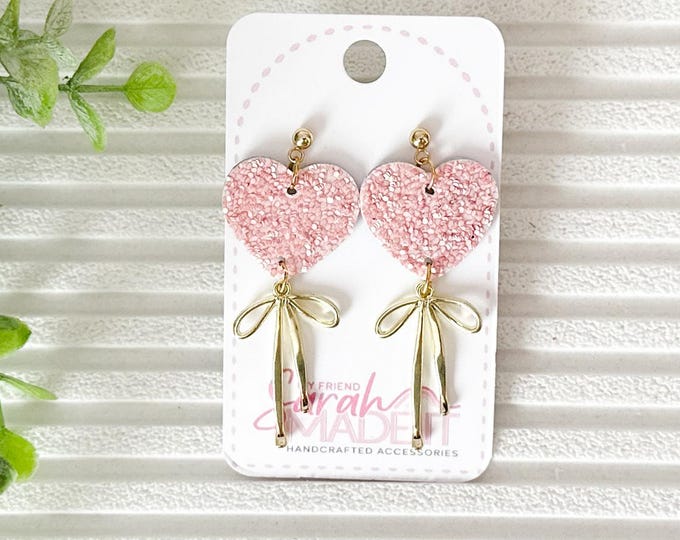 Gold Bow Heart Dangles