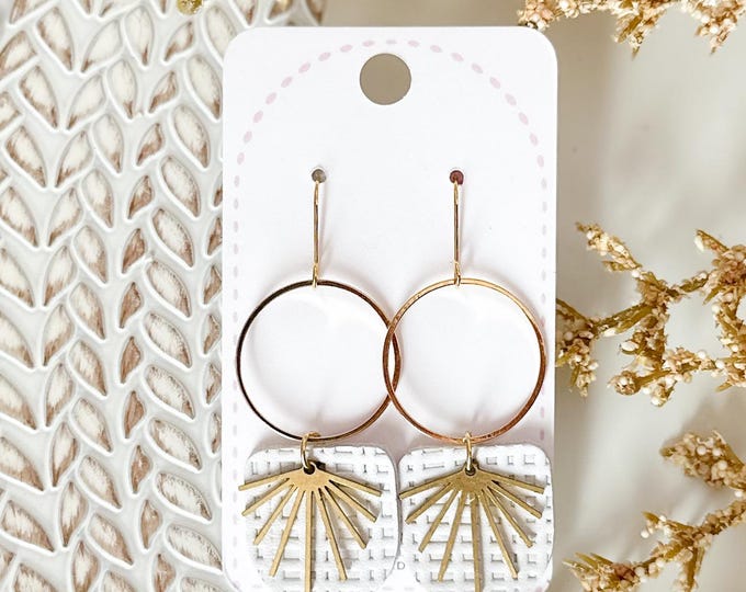 Geometric Leather & Brass Hoop Earrings