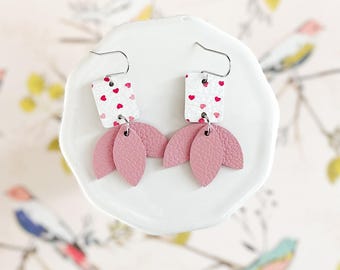 Confetti Hearts Geometric Lotus Blossom Earrings