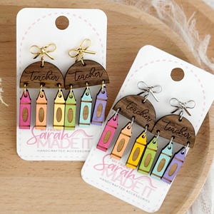 Teacher Crayon Earrings Back to School Gift | Colorful Wooden Dangle Teacher Appreciation Jewelry | #2767