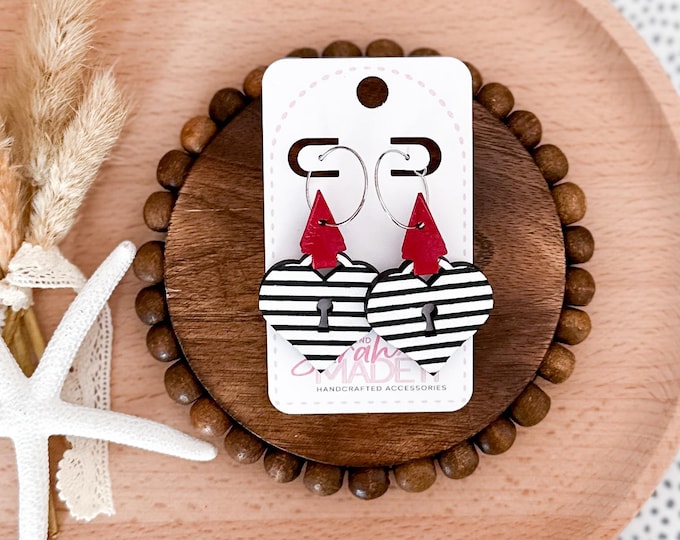 Black & White Striped Heart Lock Earrings