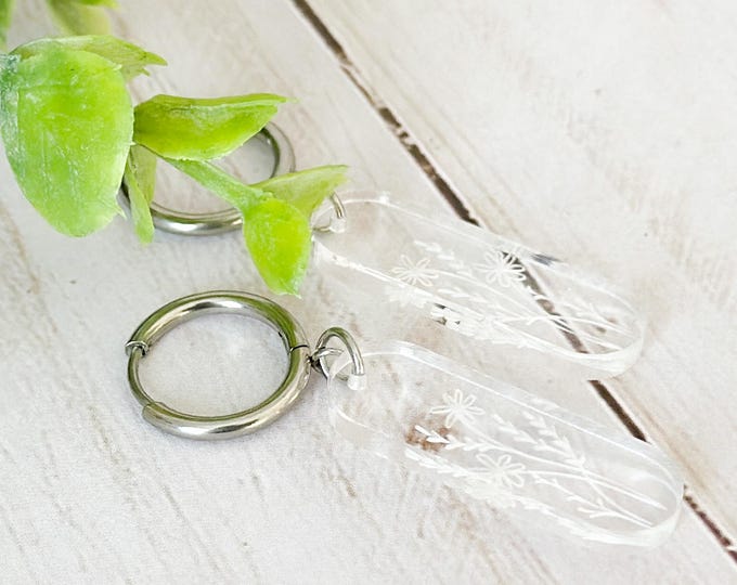 Floral Acrylic Oval Hoop Earrings