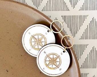 Compass Rose Wooden Earrings