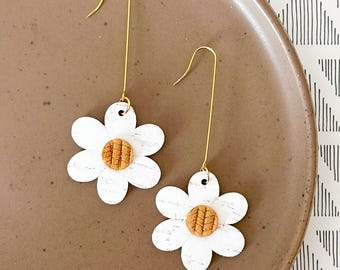 White & Yellow Daisy Earrings