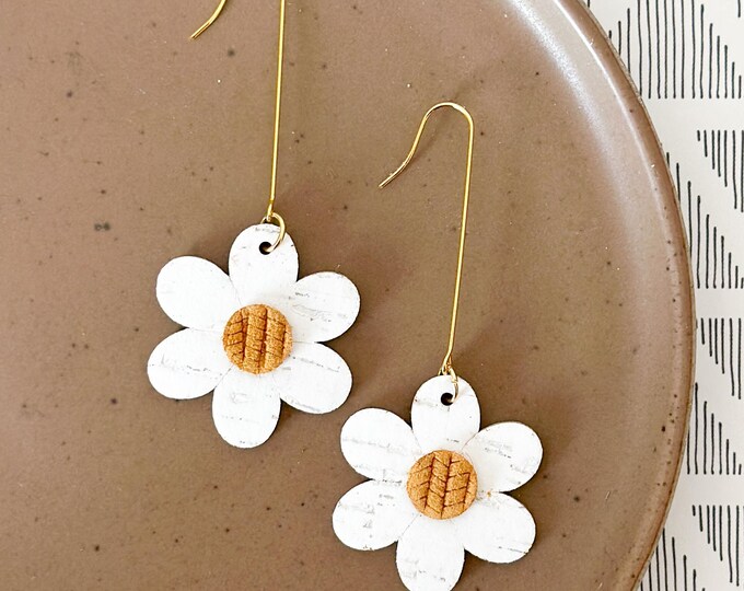 White & Yellow Daisy Earrings