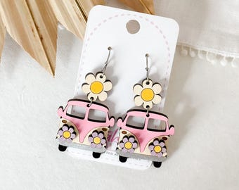 Retro Flower Power Van Earrings