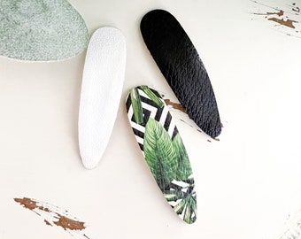 Green Monstera Leaf Leather Snap Clips | Genuine Leather Hair Accessories | Neutral Hair Clips | #1329