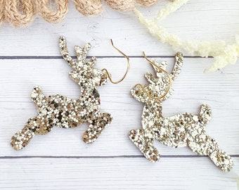 Gold Glitter Reindeer Earrings