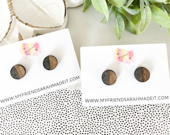 Walnut & Ebony Split Wood Stud Earrings