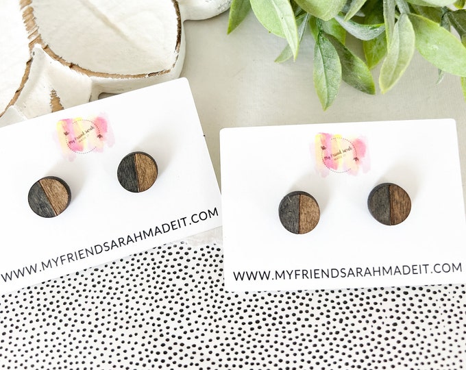 Walnut & Ebony Split Wood Stud Earrings