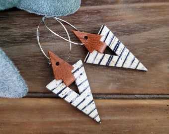 Black & White Striped Triangle Hoop Earrings