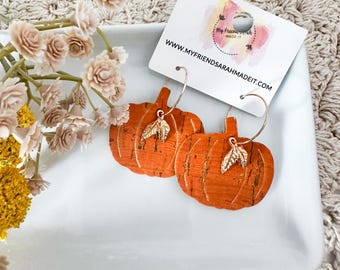 Golden Leaf Cork Pumpkin Earrings