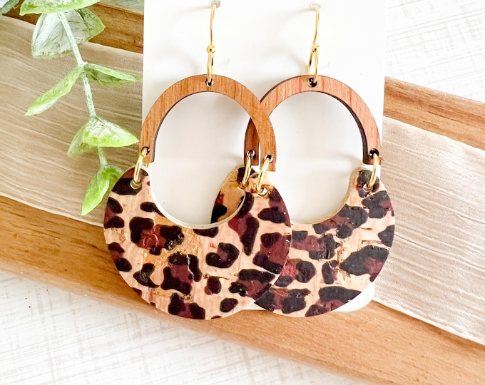Leopard Crescent Cork Earrings