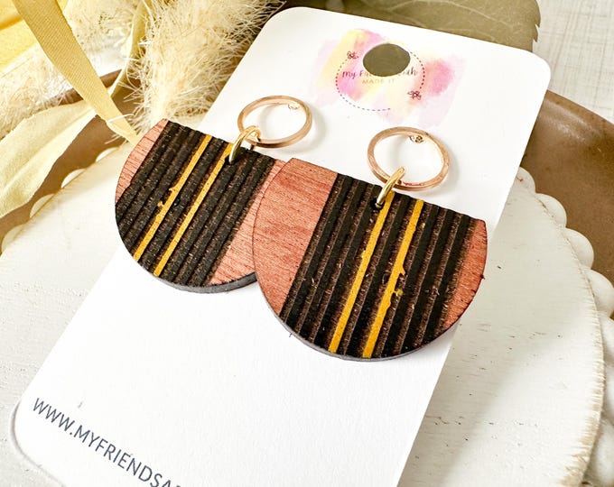 Hand Painted Wood Earrings in Black and Gold