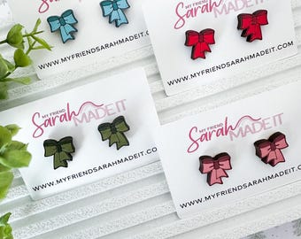 Hand Painted Wooden Bow Stud Earrings