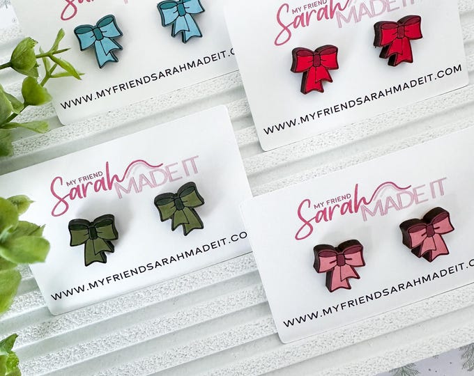 Hand Painted Wooden Bow Stud Earrings