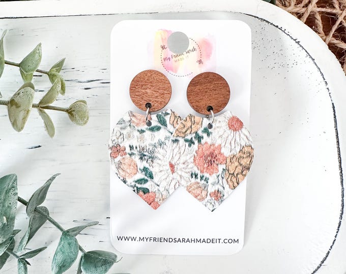 Fall Floral + Wood Petal Earrings