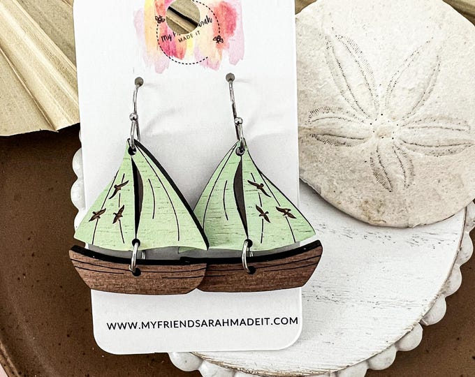 Wooden Sailboat Earrings