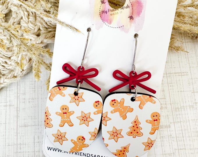 Wooden Gingerbread Bow Earrings