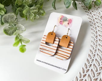 Bee Print Cork Leather Wrapped Hoop Earrings