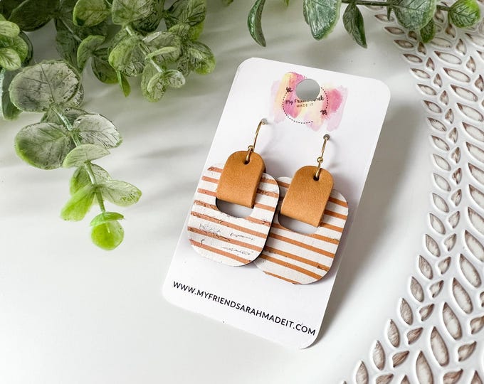 Bee Print Cork Leather Wrapped Hoop Earrings