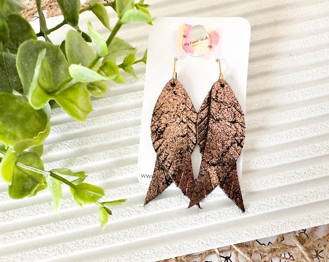 Copper Crackle Feather Earrings