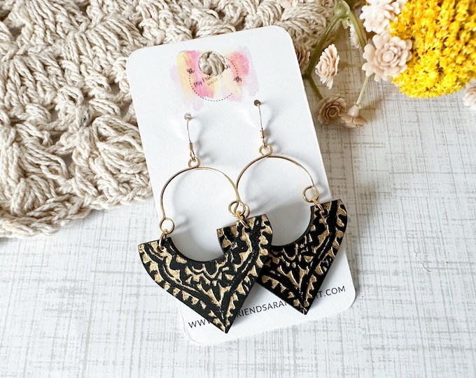 Black & Gold Rustic Boho Wooden Earrings