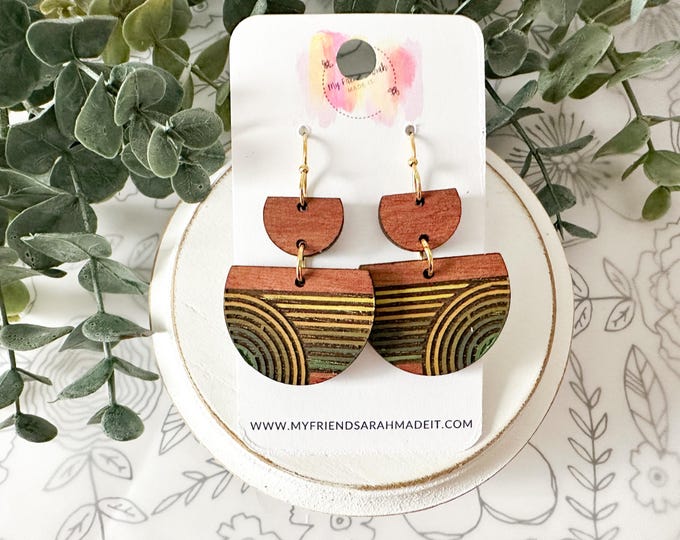 Green Ombre Geometric Striped Wooden Dangles