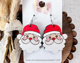 Hand-Painted Wooden Santa Earrings