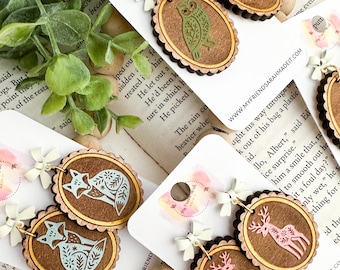 Hand-Painted Wooden Woodland Earrings