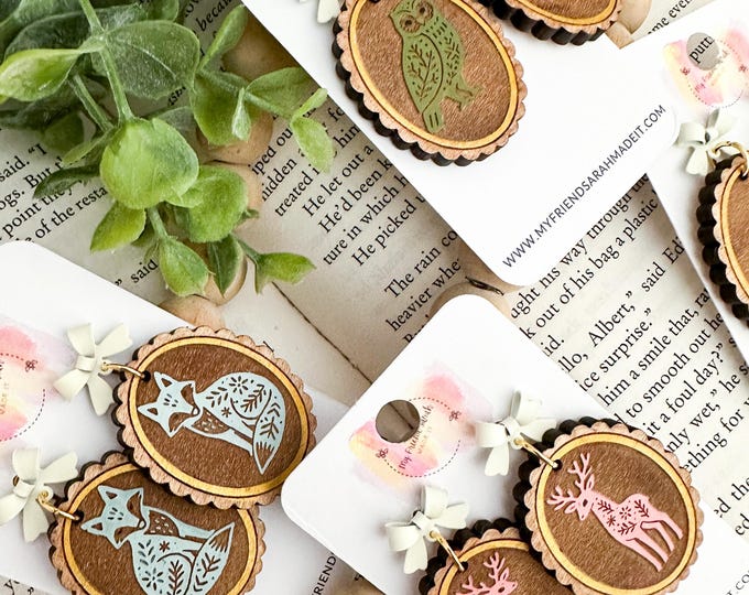 Hand-Painted Wooden Woodland Earrings